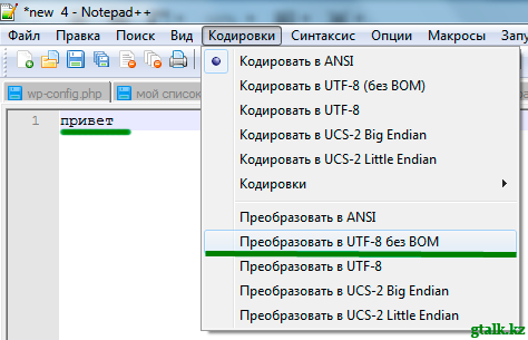 кодировка utf-8 в программе notepad++